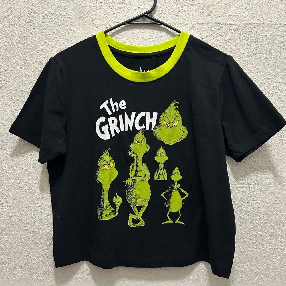 The Grinch Black and Green Graphic Christmas Cropped Tee M